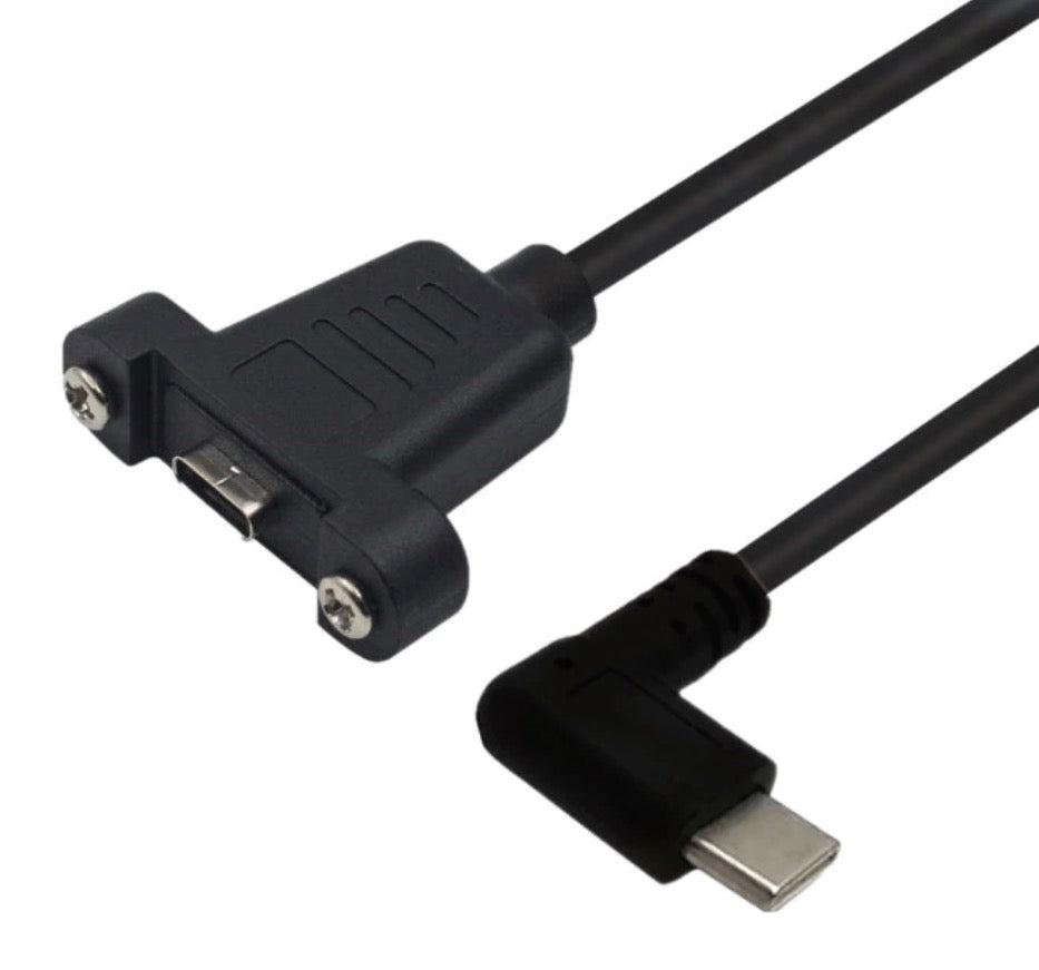USB-C male to female angled panel mount extension cable 0.3m