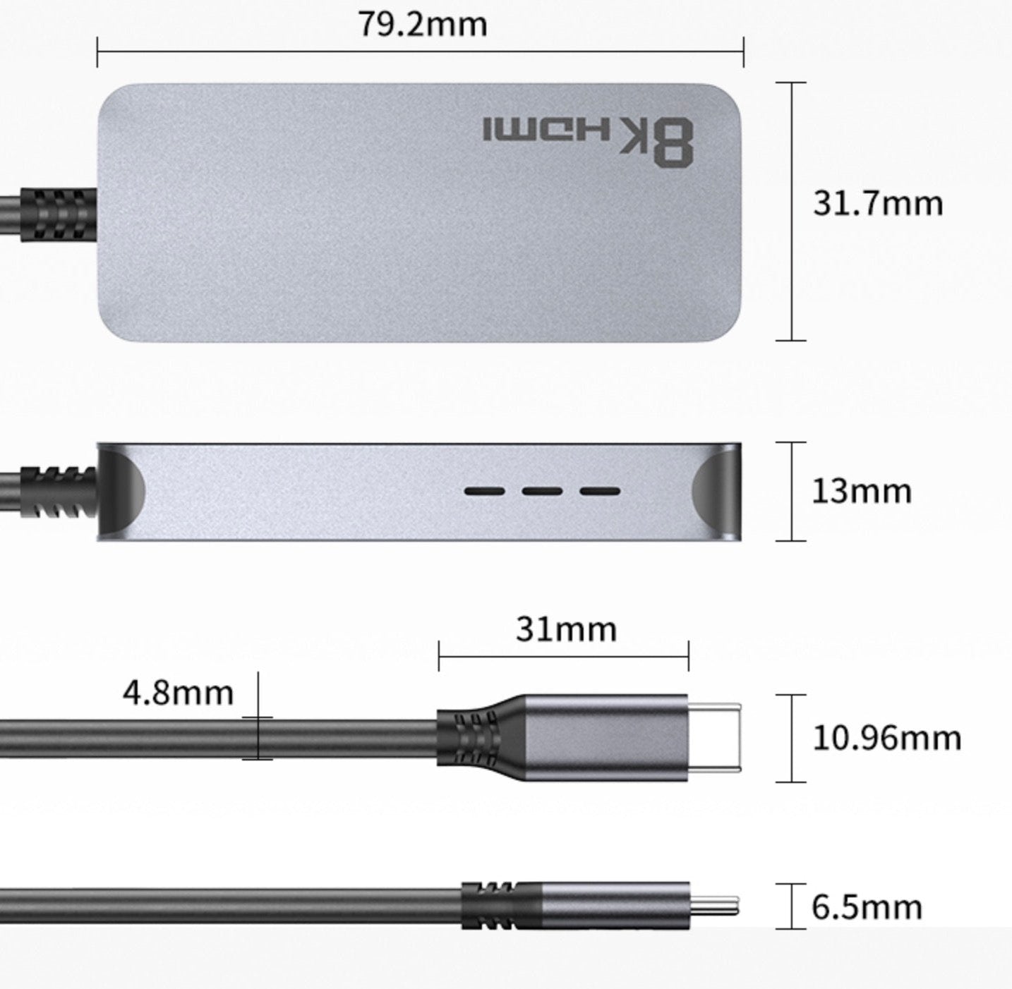 USB C to HDMI 2.1 adapter with braided cable