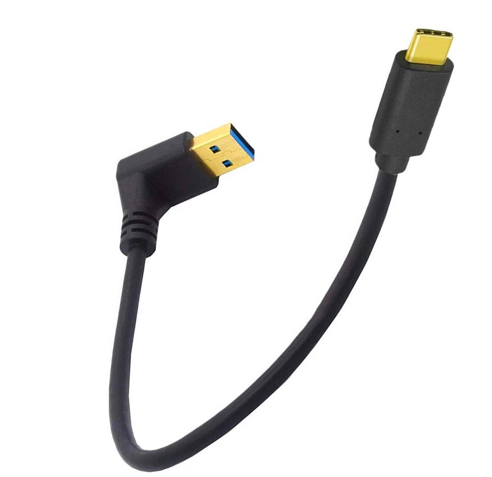 USB-A 3.0 Down Angle to USB-C Data Sync Charge Cable 0.25m