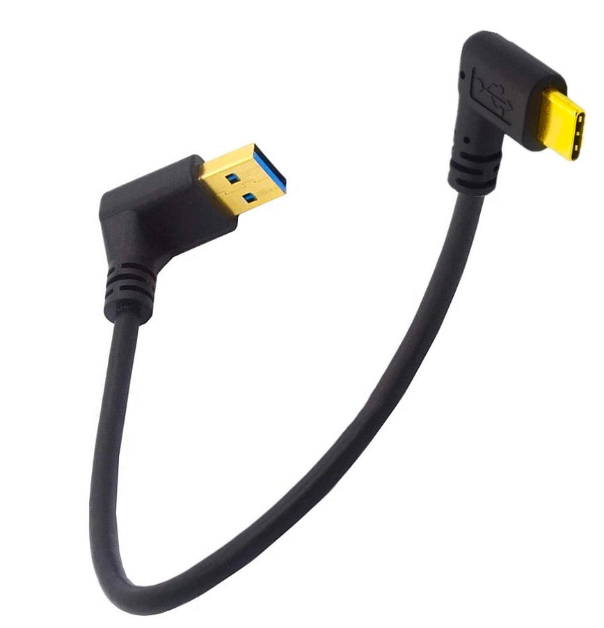 USB-A 3.0 Down Angle to USB-C Data Sync Charge Cable 0.25m