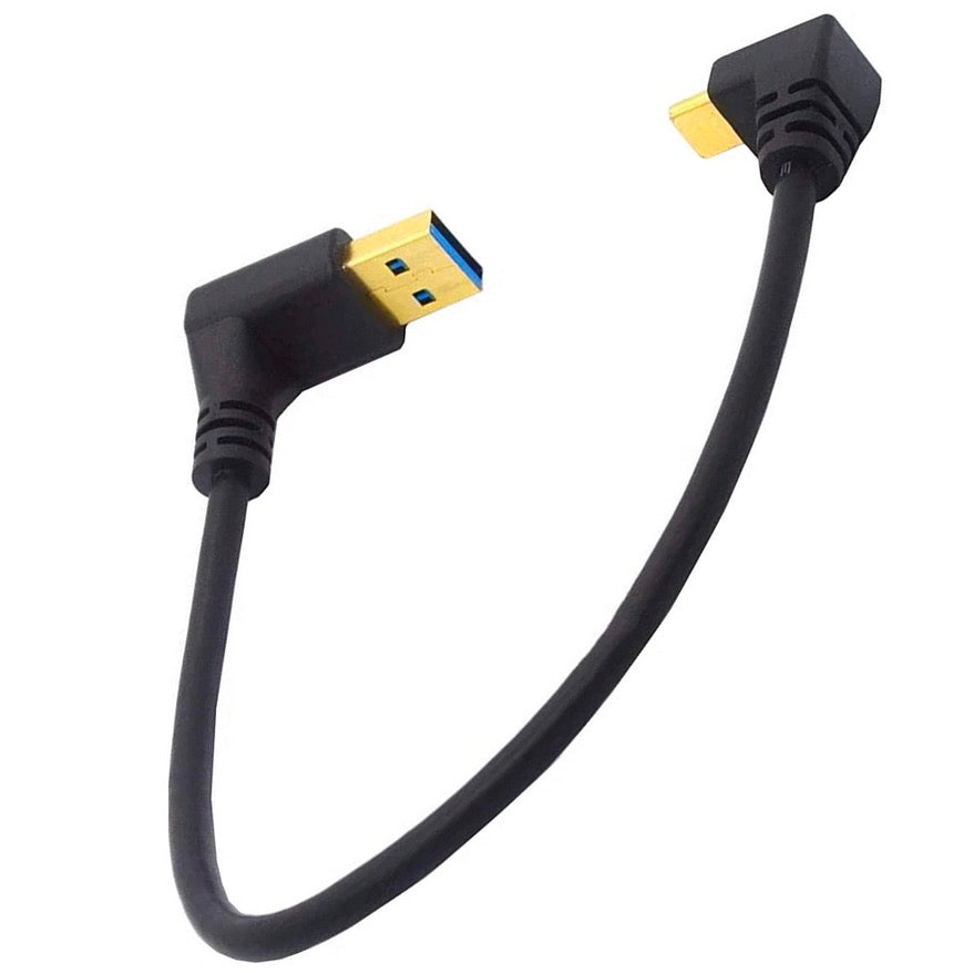 USB-A 3.0 Down Angle to USB-C Data Sync Charge Cable 0.25m