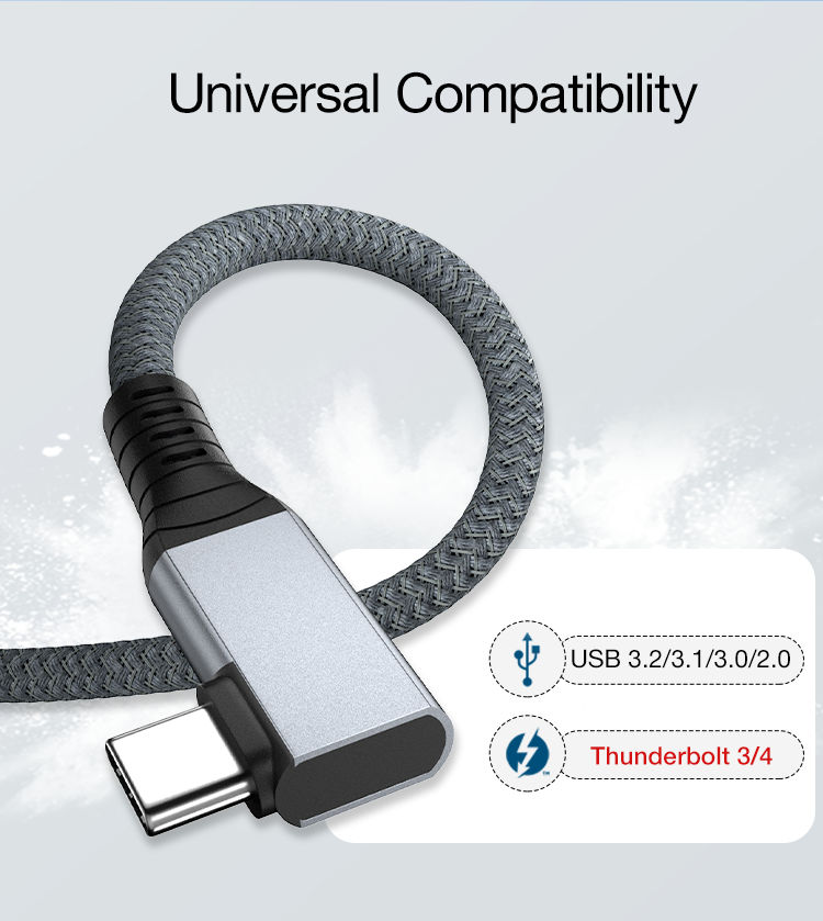 Thunderbolt 4 angled male to female extension cable