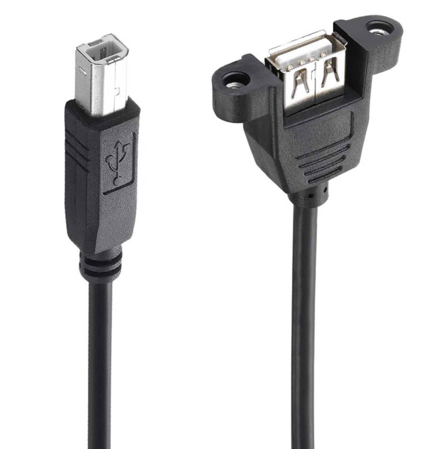 USB-B 2.0 Male to USB-A 2.0 Female Panel Mount Extension Cable