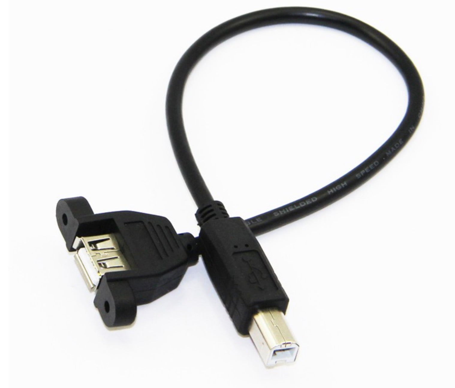 USB-B 2.0 Male to USB-A 2.0 Female Panel Mount Extension Cable