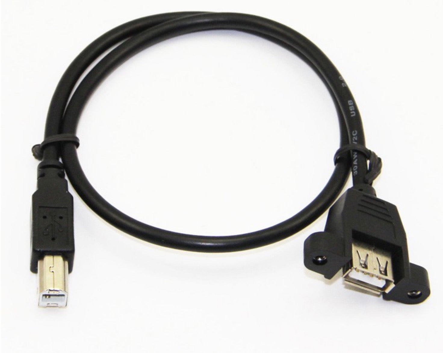 USB-B 2.0 Male to USB-A 2.0 Female Panel Mount Extension Cable