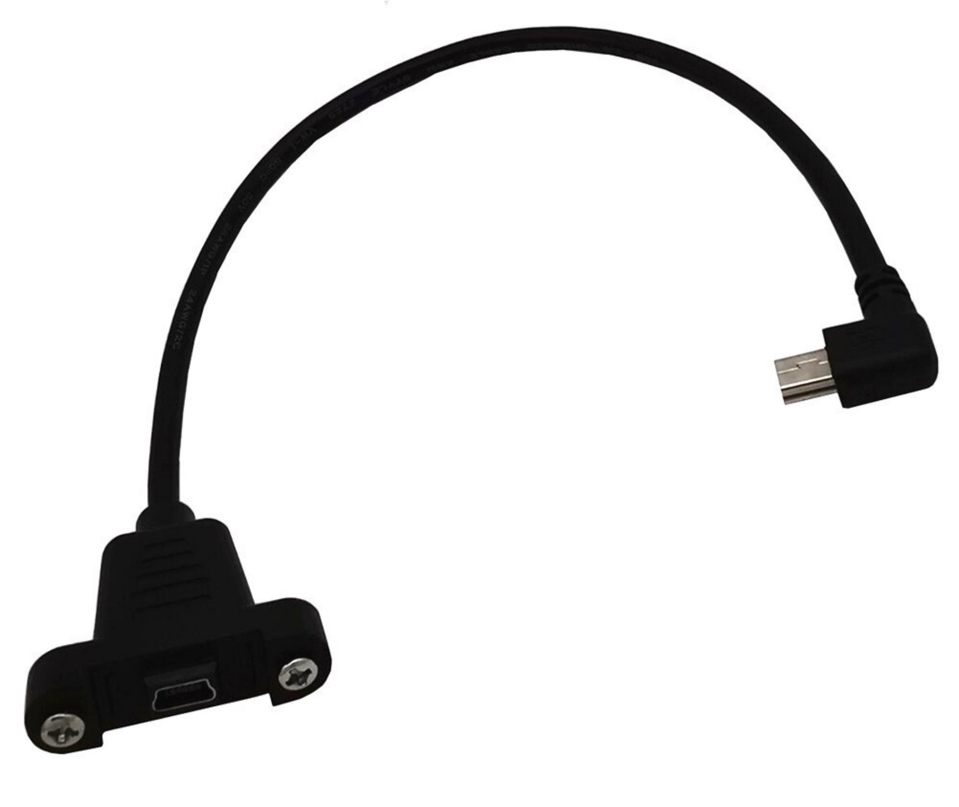 USB 2.0 Mini-B right-angle male to straight female panel mount cable 0.3m with screws6