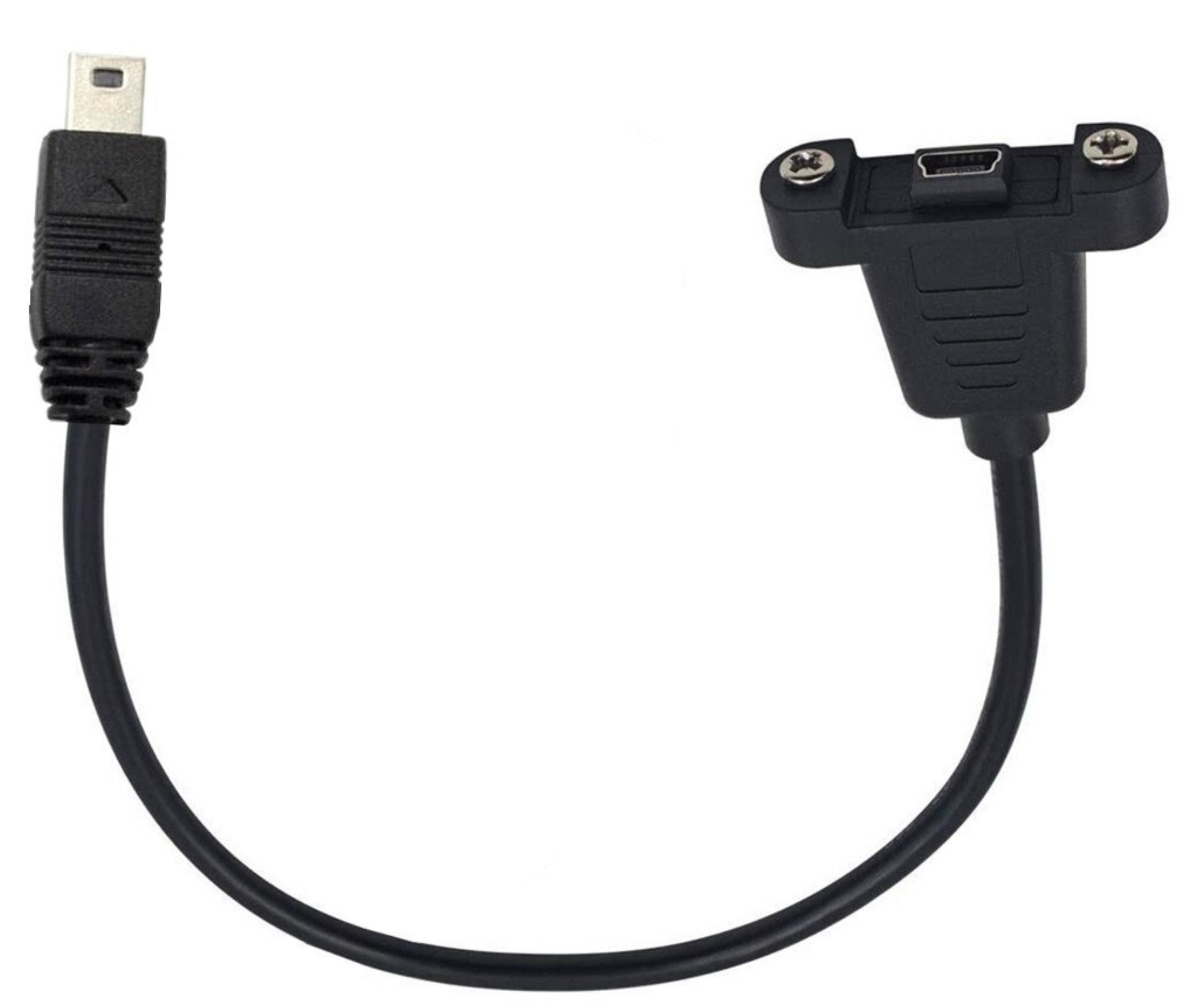 USB 2.0 Mini-B right-angle male to straight female panel mount cable 0.3m with screws 2