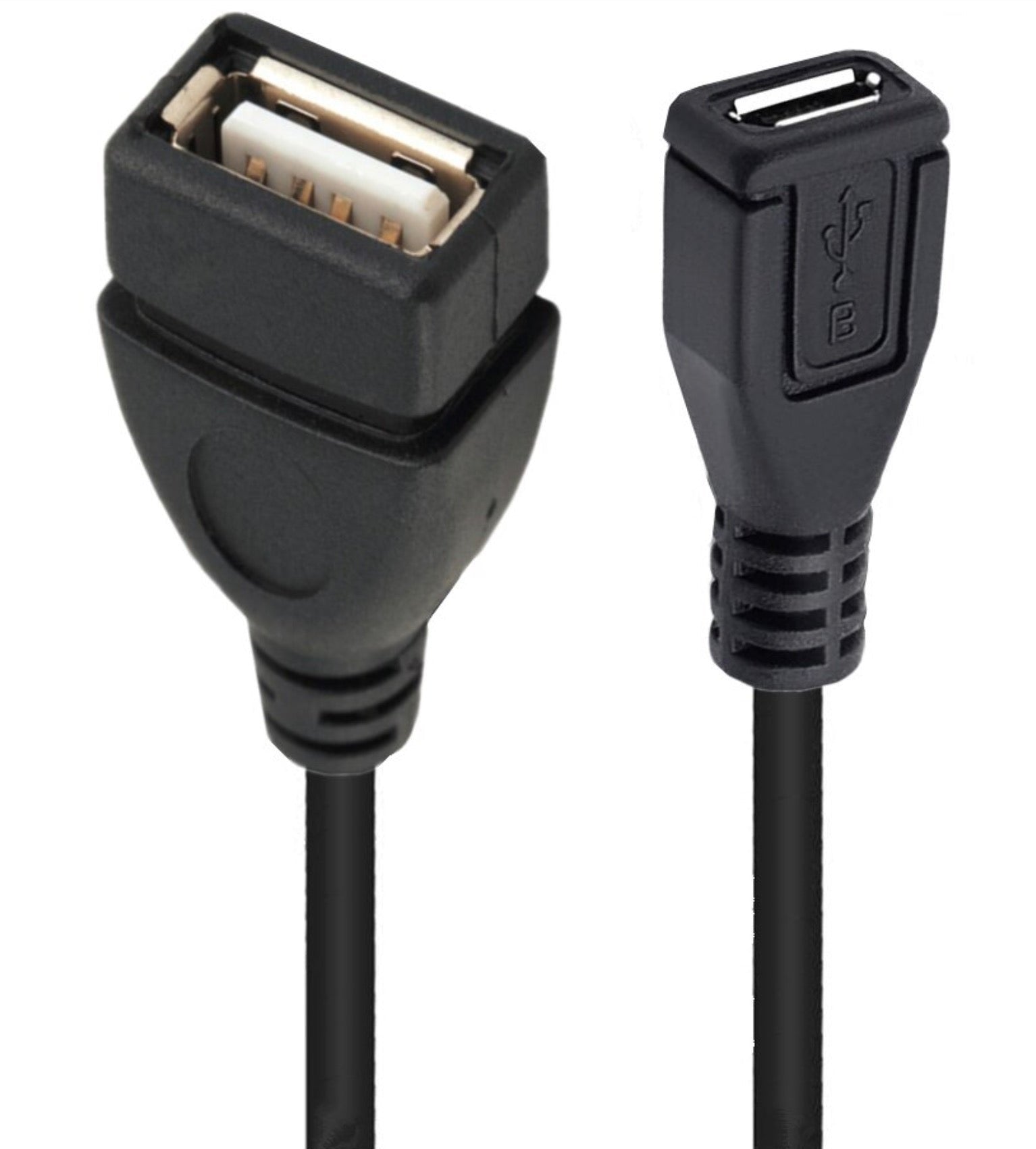 USB 2.0 Type-A female to Micro USB-B female cable close-up