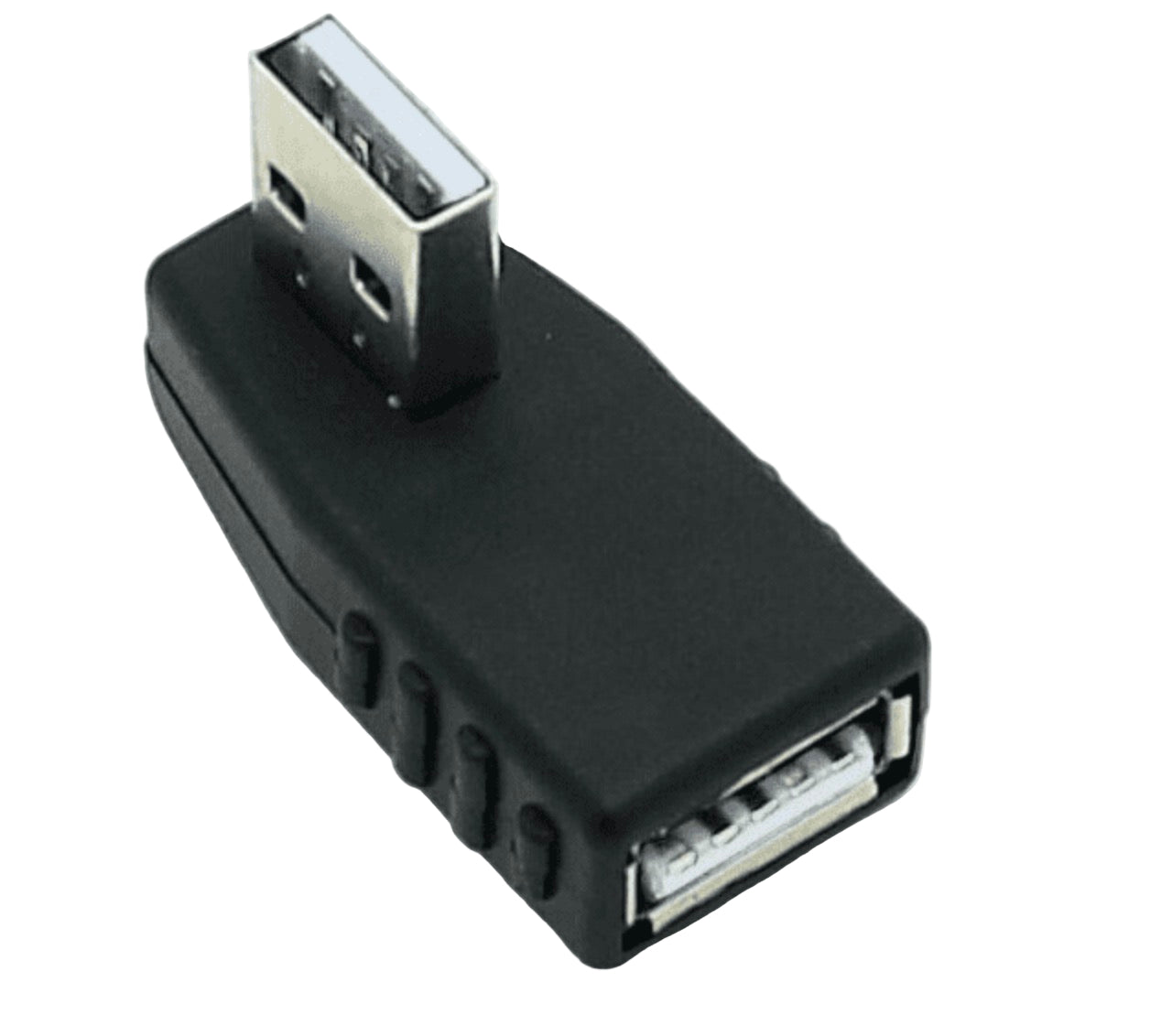 Black USB adapter with female and male connectors on a white background