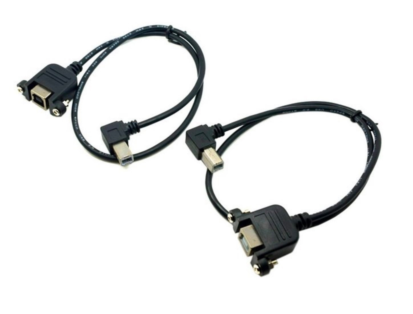 USB 2.0 printer style Type B panel mount extension cable with 90 degree connector