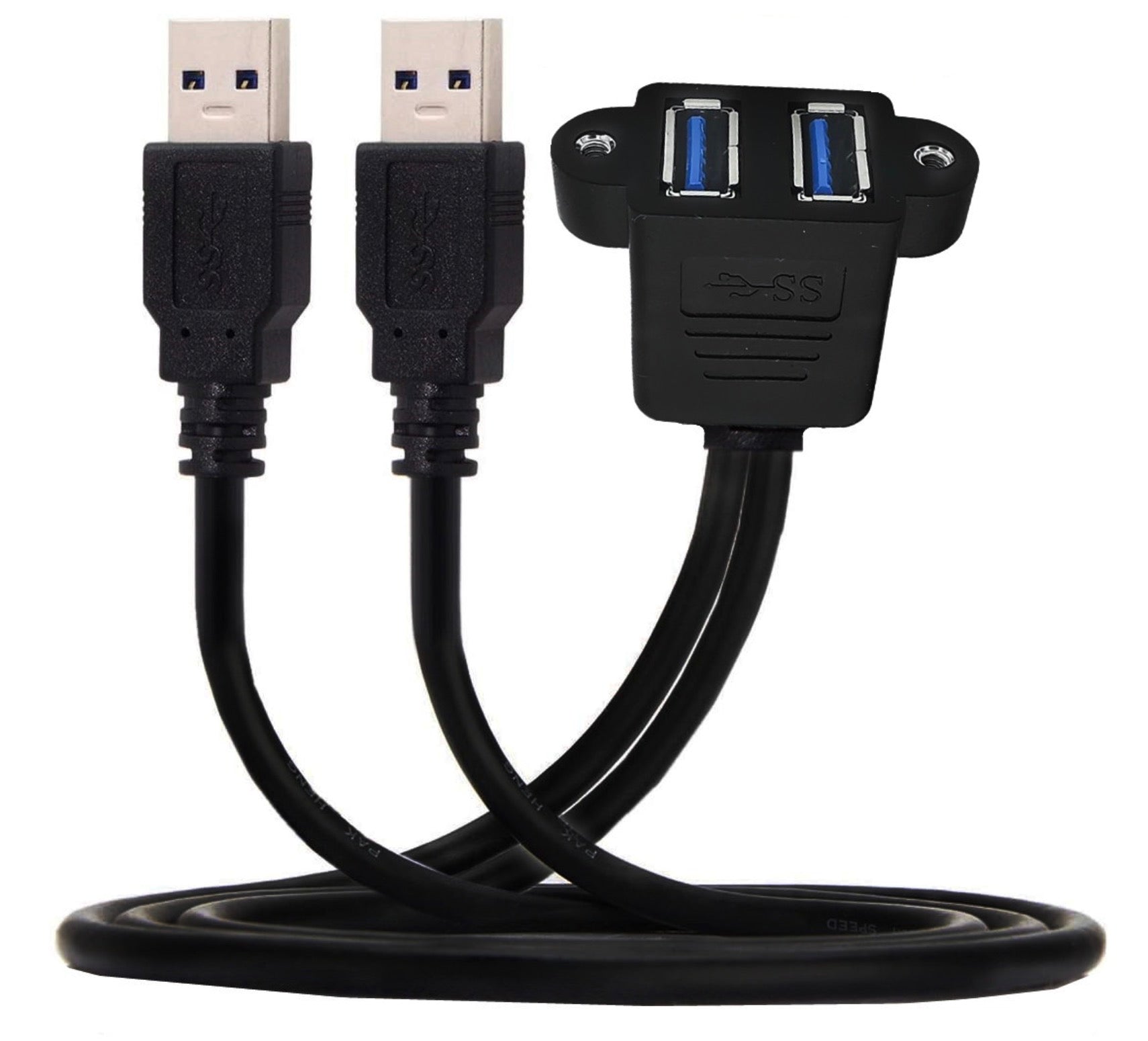 USB 3.0 panel mount cable with screw fixing dual ports