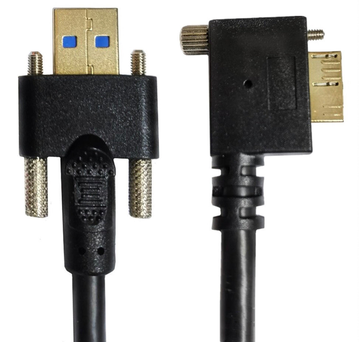 USB 3.0 A to Micro-B locking cable for tight spaces