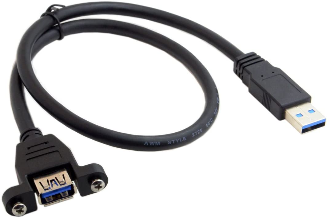 USB 3.0 Type-A female extension cable with mounting hardware