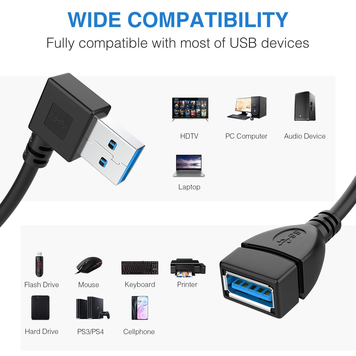 USB 3.0 Type-A male to female angled extension 