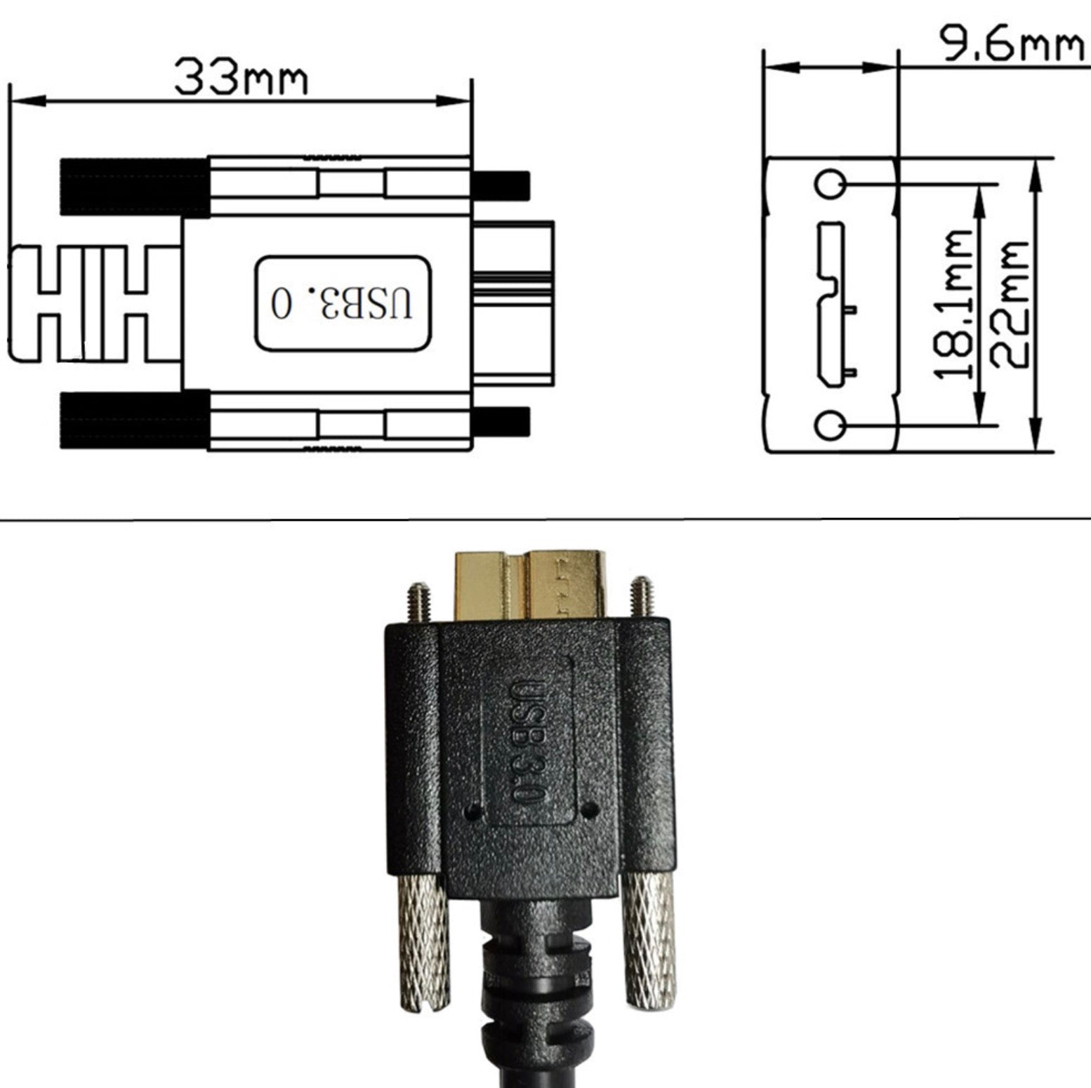 USB 3.0 Type-A to Micro B screw lock cable