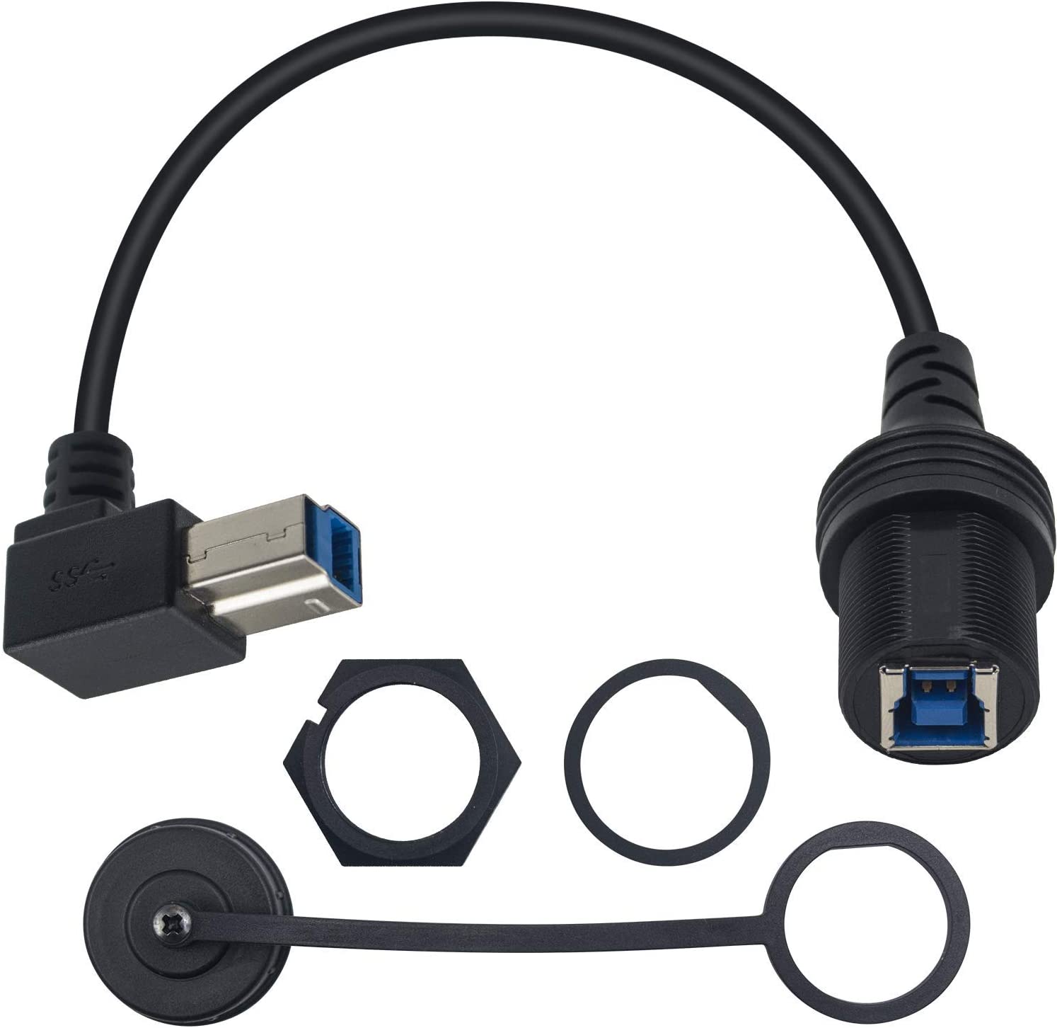 USB 3.0 Type-B male to female panel mount extension cable