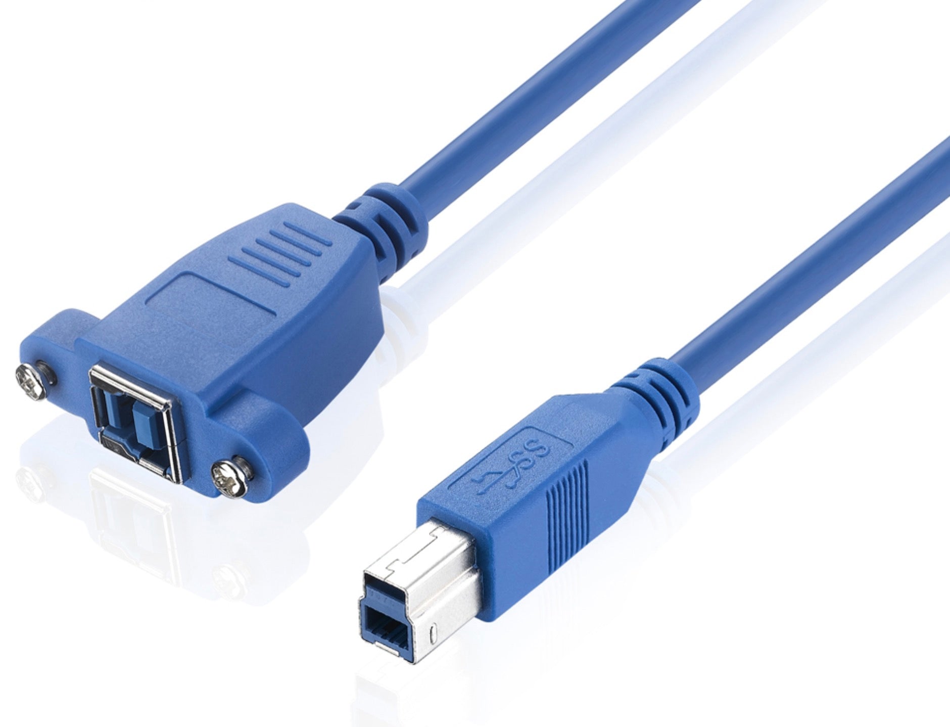 USB 3.0 Type-B male to female printer extension cable with panel mount
