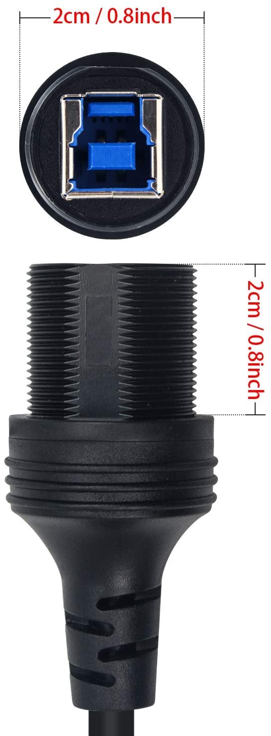 USB 3.0 Type-B panel mount cable for dashboard installation