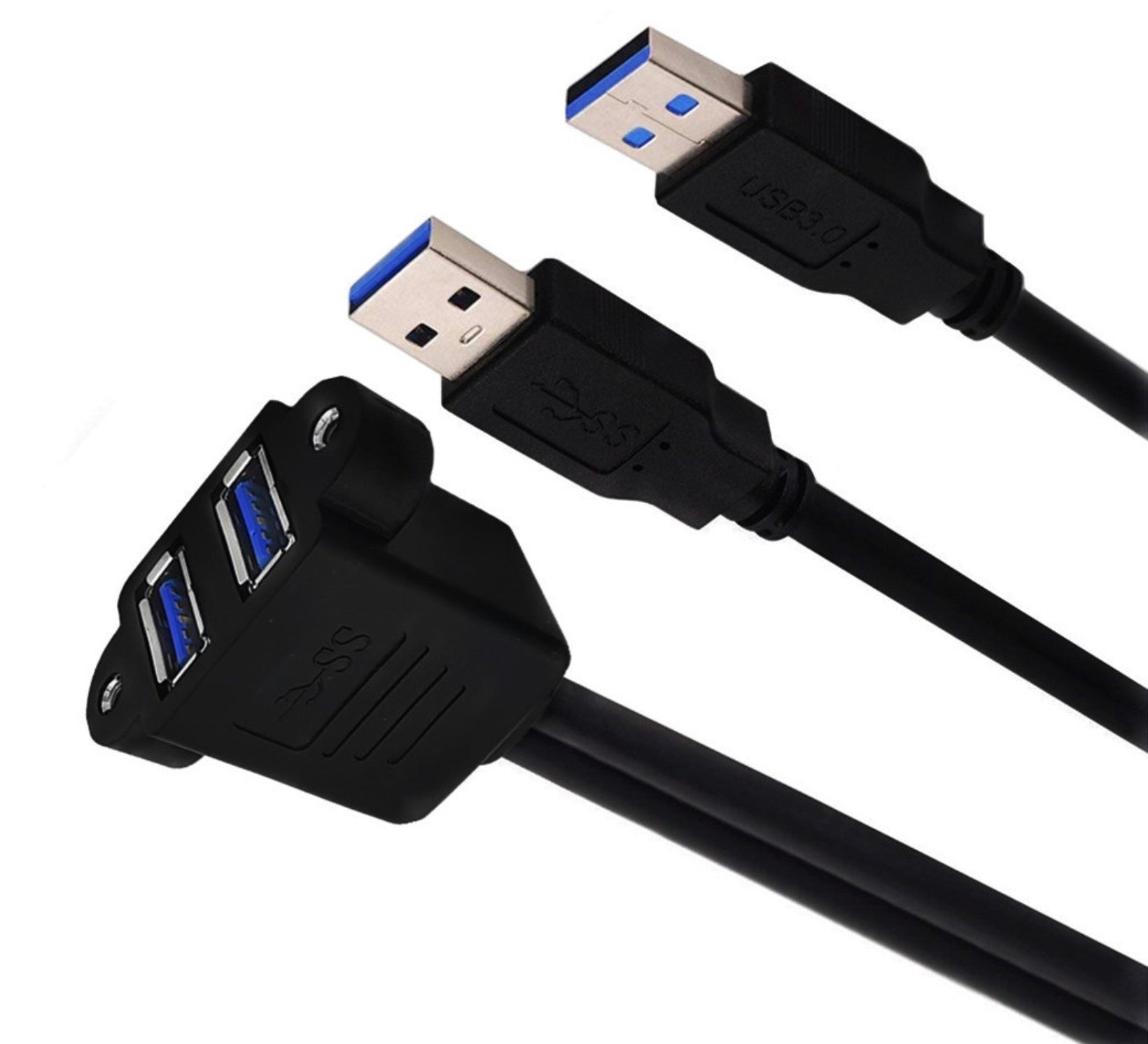 USB 3.0 dual female screw panel mount extension cable