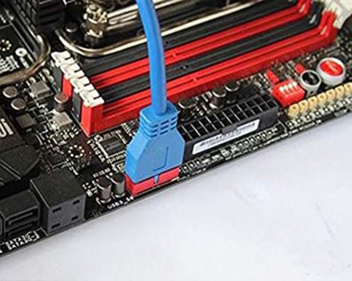 USB 3.0 header extension cable installed in PC case