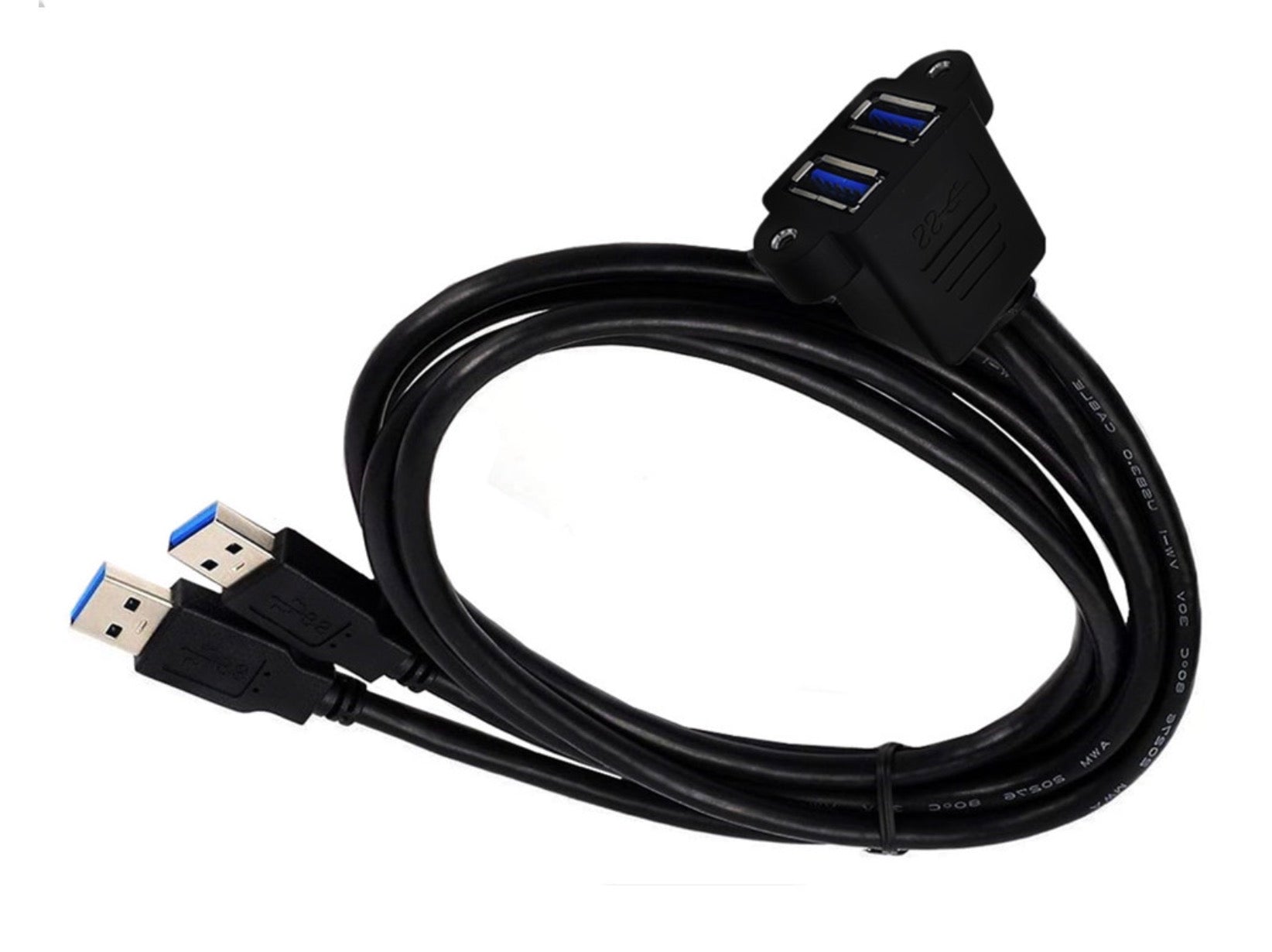 USB 3.0 panel mount cable with screw fixing dual port