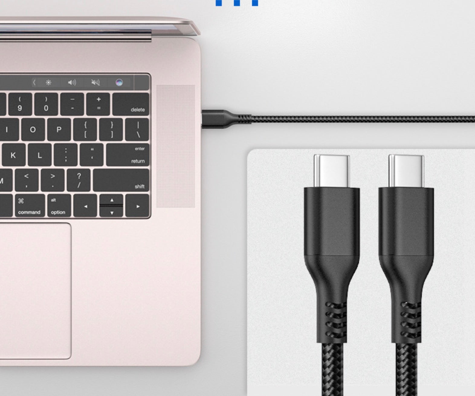 USB-C 5A power delivery cable close-up connectors