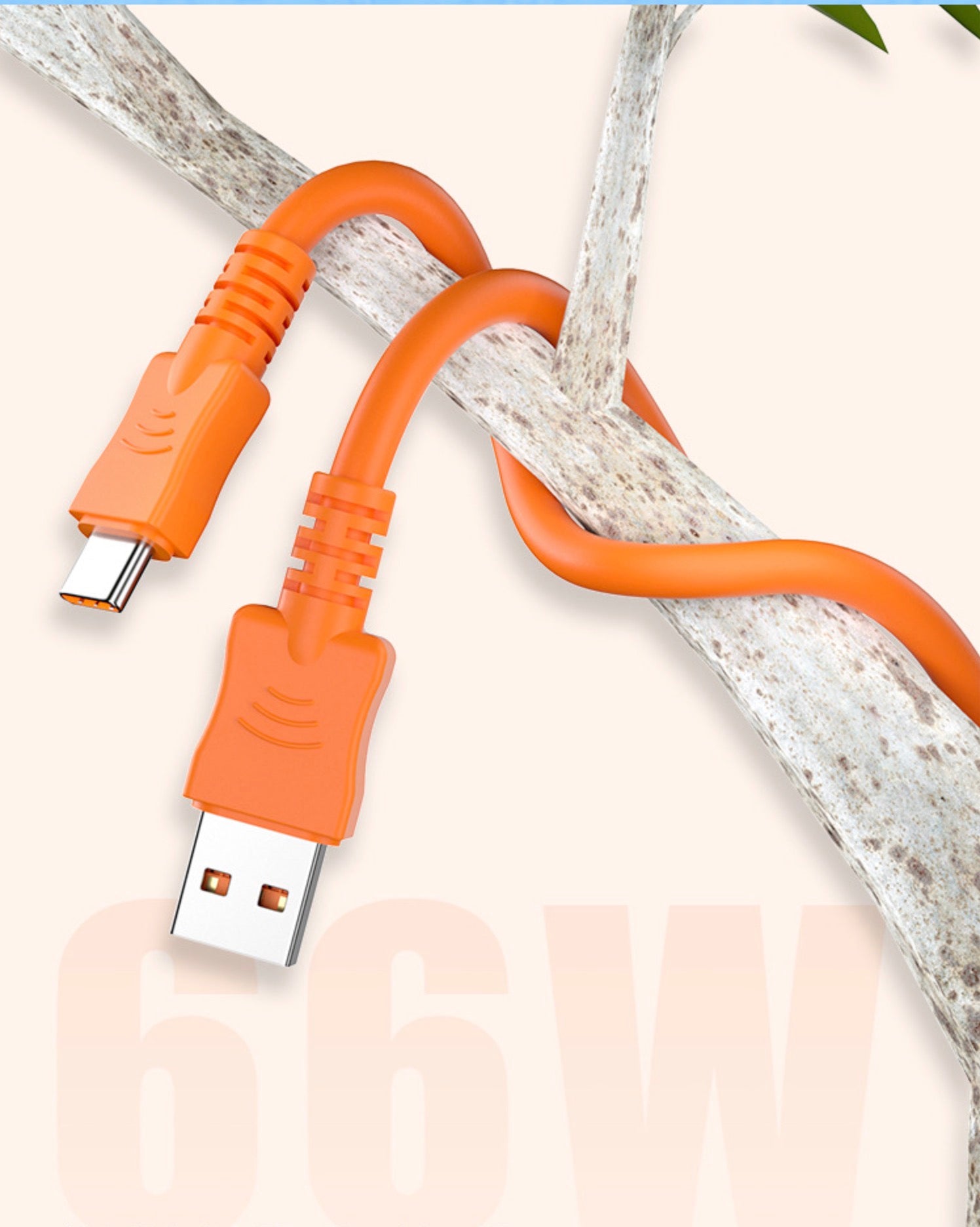 USB C to USB A charging cable orange and pink