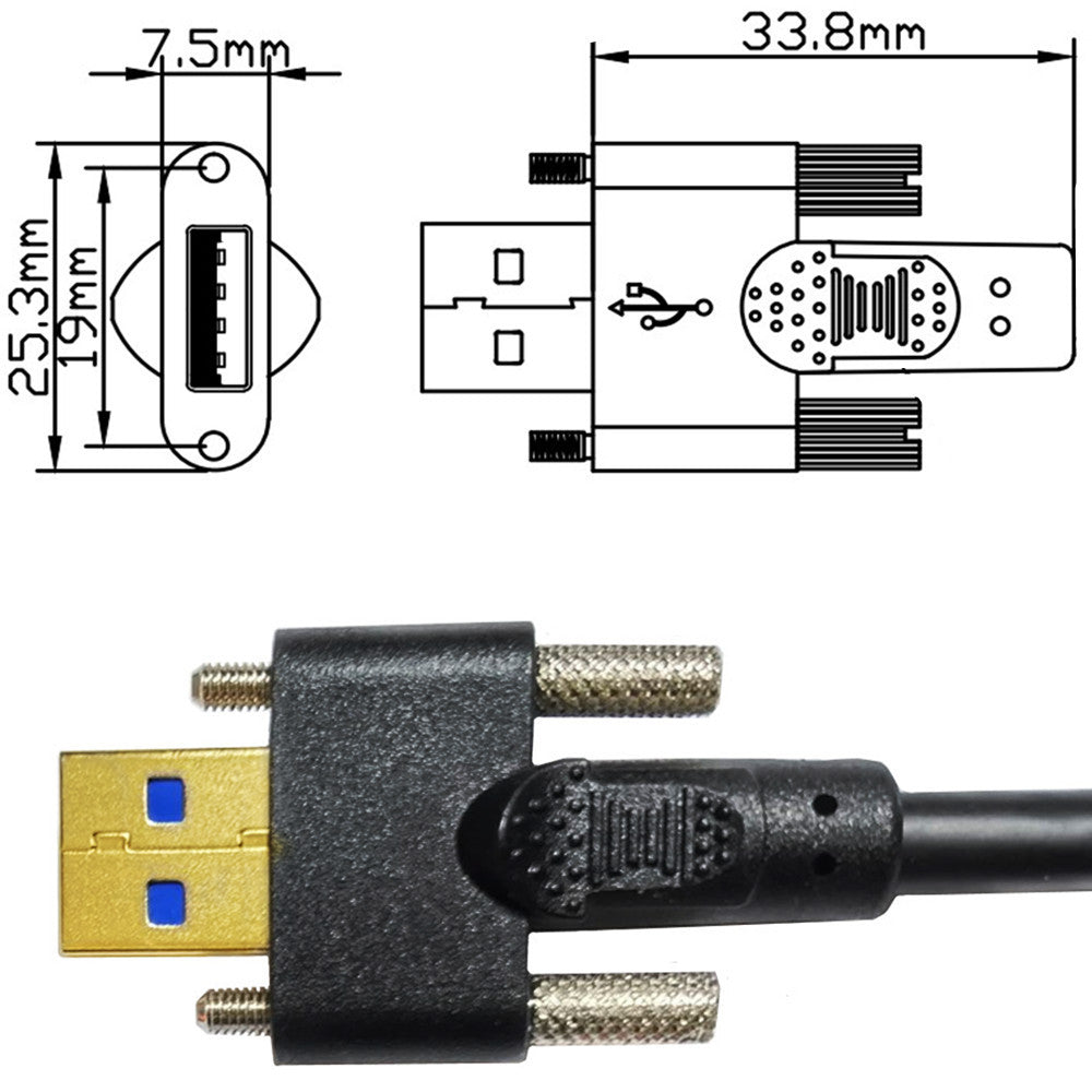 USB Micro-B 3.0 cable with dual M3 locking screw