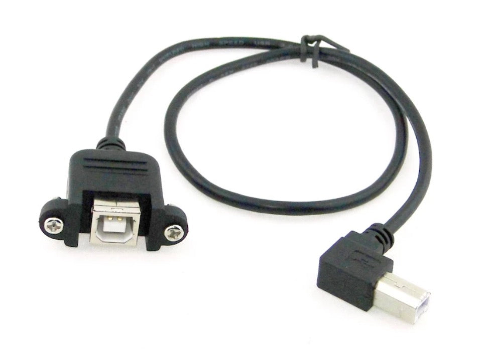 USB Type-B bulkhead panel mount female to right angle Type-B male extension lead