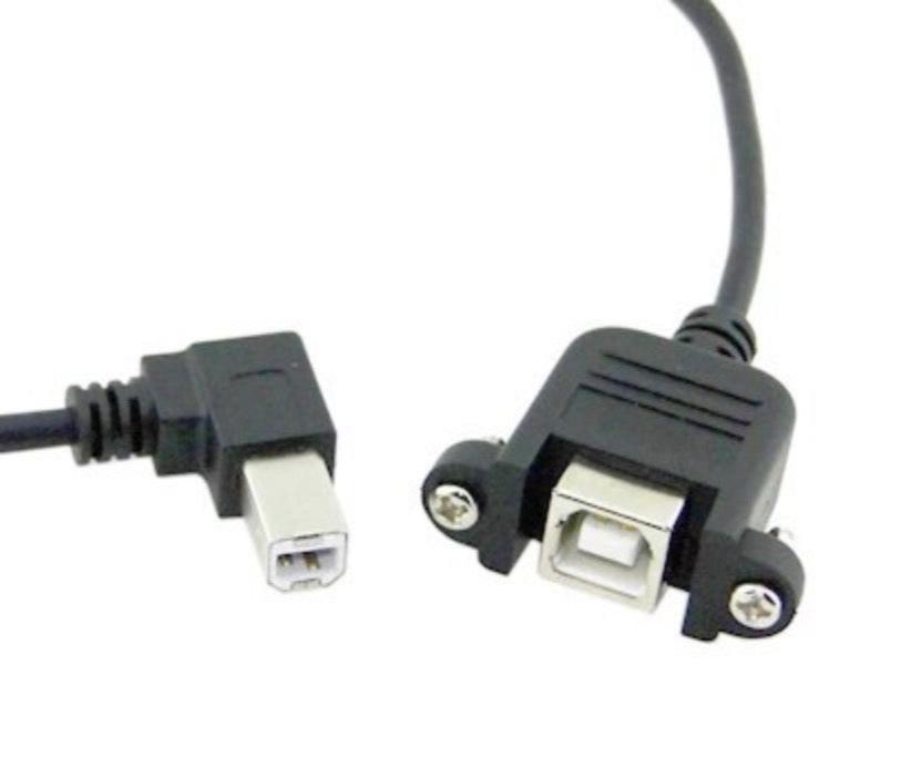 Panel mount USB Type-B female socket with USB Type-B angled male lead 50cm