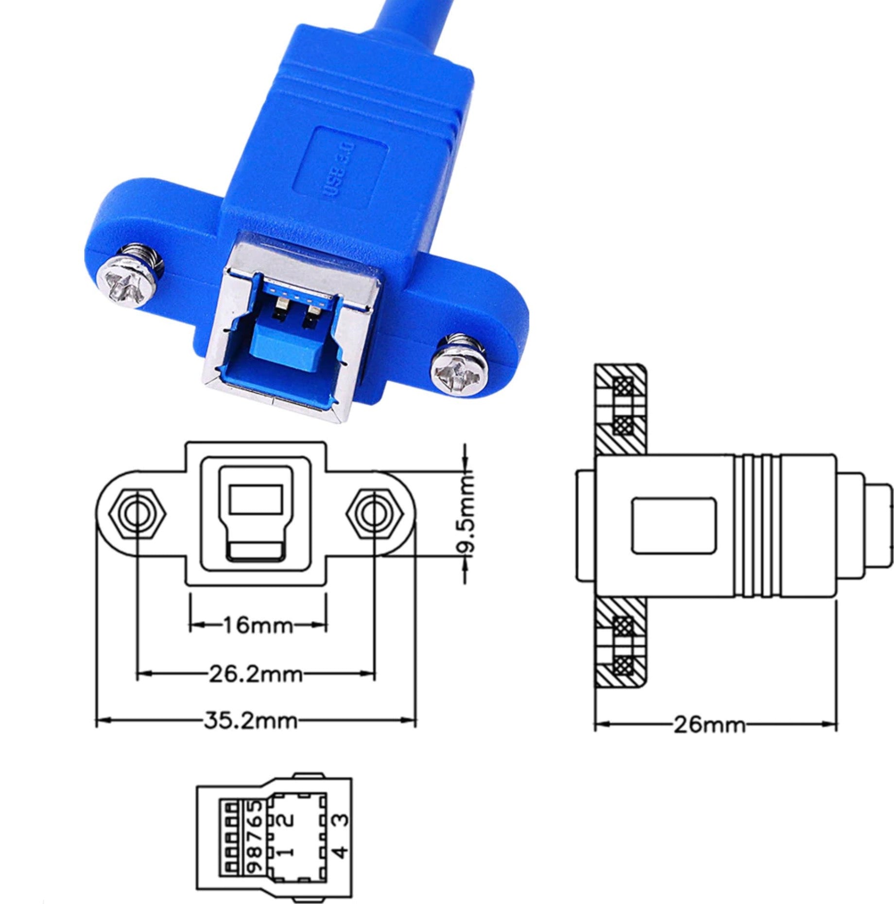  USB panel mount cable for enclosure installation