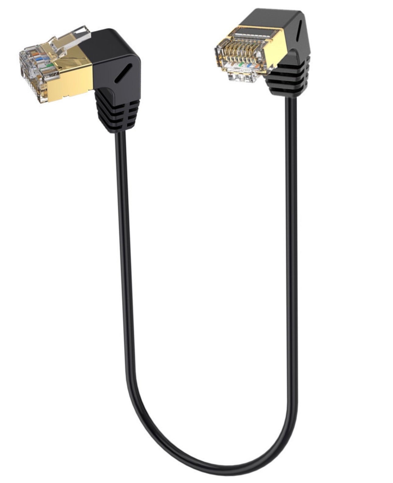 Up angled CAT 8 SFTP Ethernet cable gold plated connectors