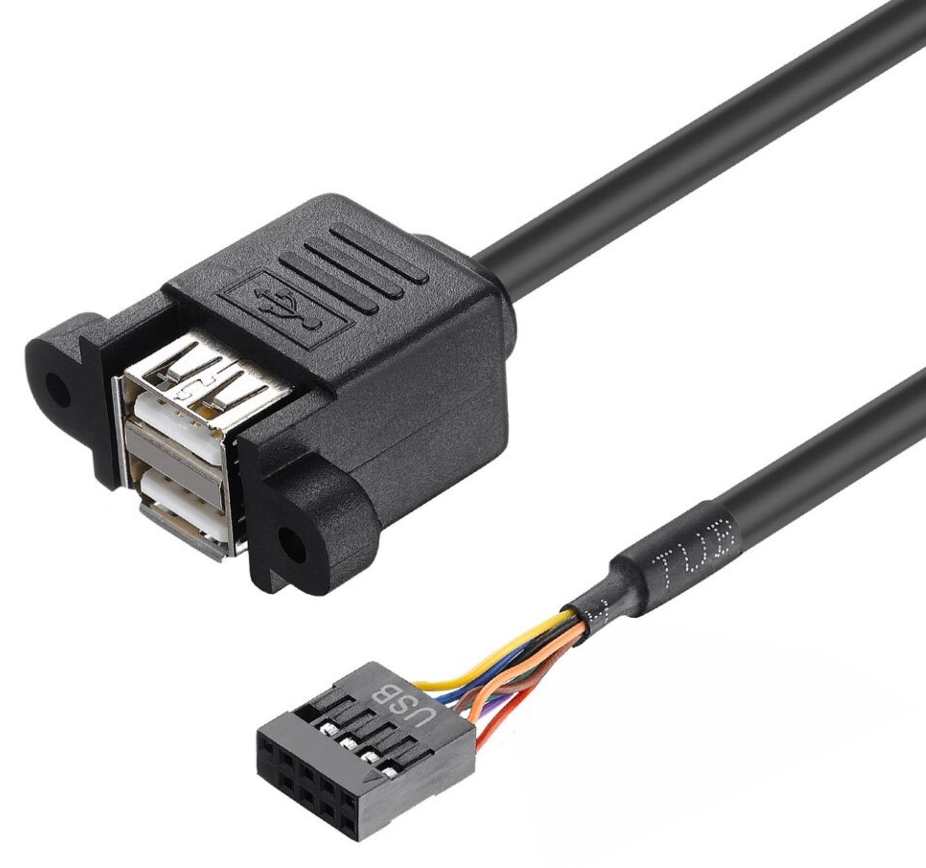 Vertically stacked dual USB-A female panel mount ports