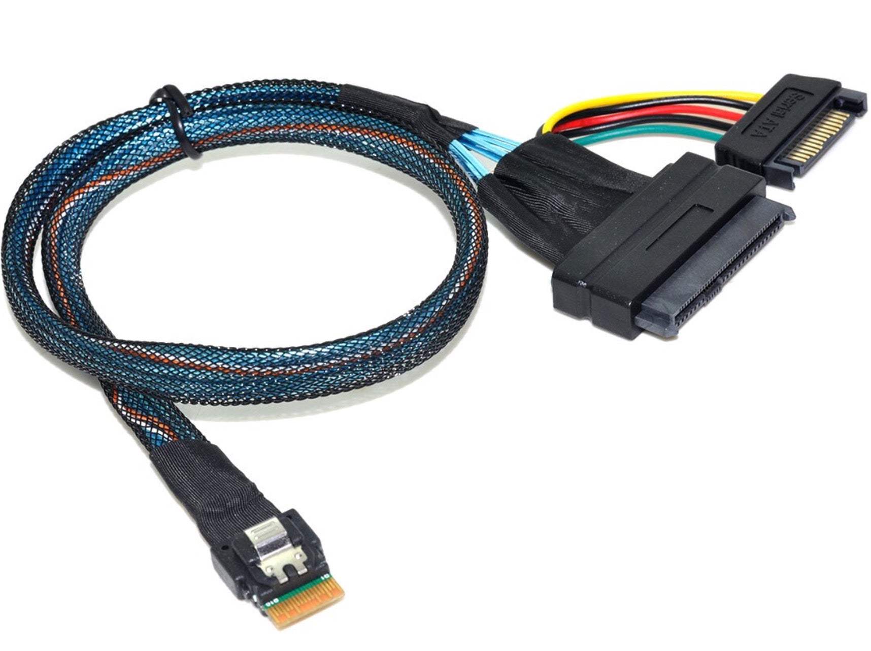 SFF-8654 4i Slim SAS 4.0 to SFF-8639 SSD Cable NVME U.2 with 15 Pin SATA Power Cable 0.5m