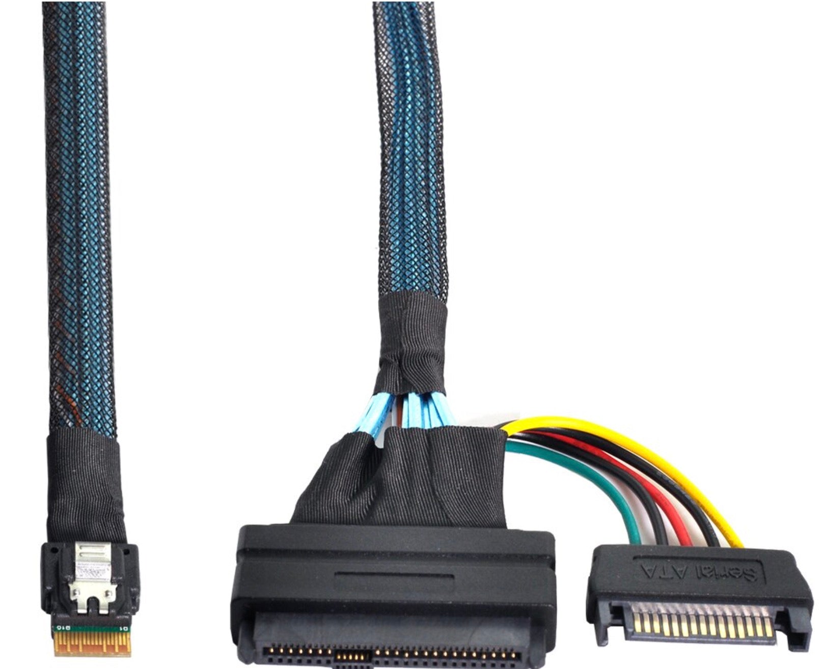SFF-8654 4i Slim SAS 4.0 to SFF-8639 SSD Cable NVME U.2 with 15 Pin SATA Power Cable 0.5m