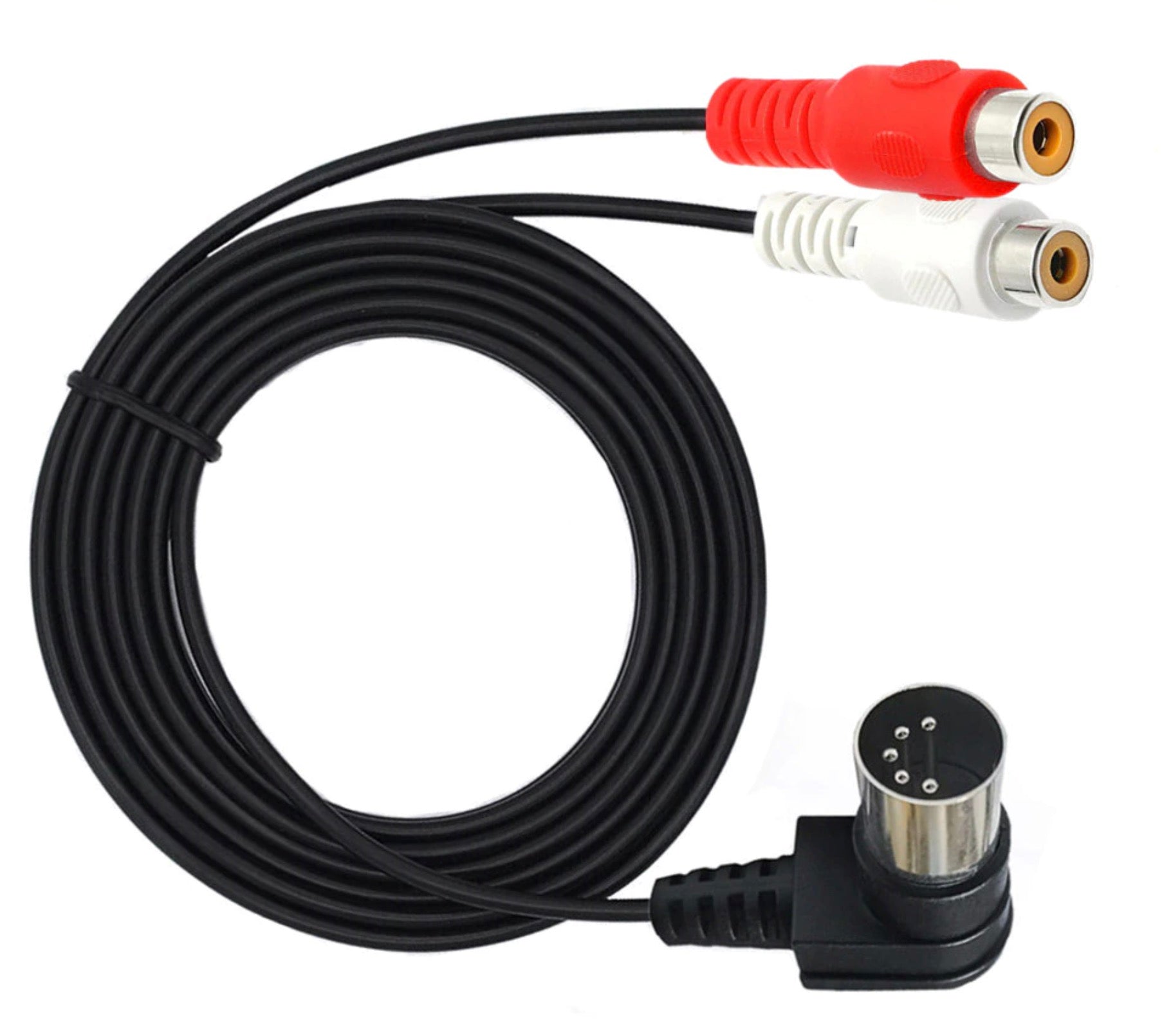 Black angled DIN to RCA female stereo cable