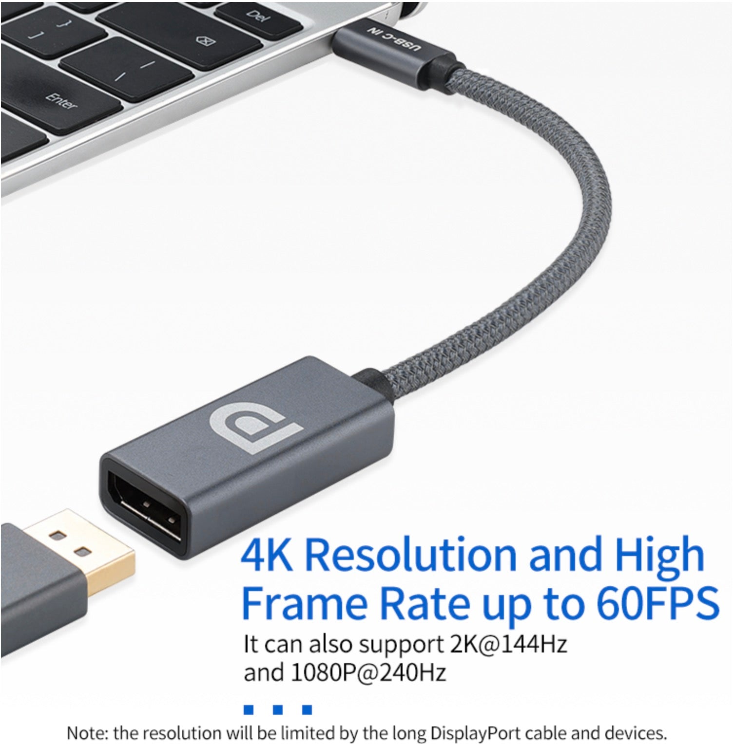 USB-C to DisplayPort Female Converter 4K 60Hz 0.2m