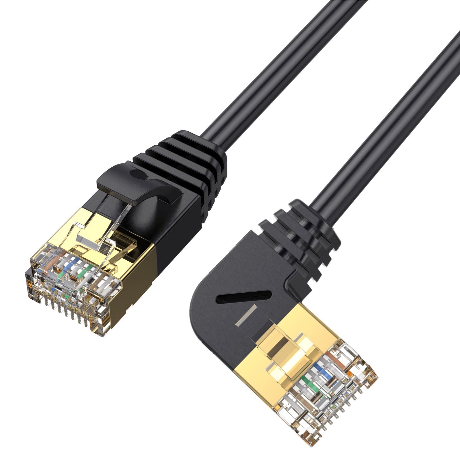 CAT8 flat RJ45 Ethernet cable with gold-plated connectors for high-speed networking