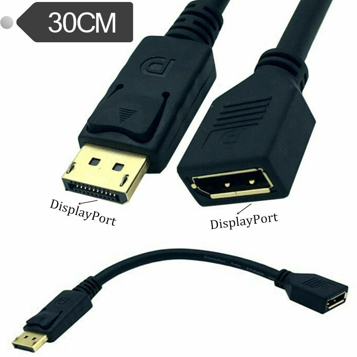 DisplayPort Male to Female  Extension Cable with Panel Mount 0.3m