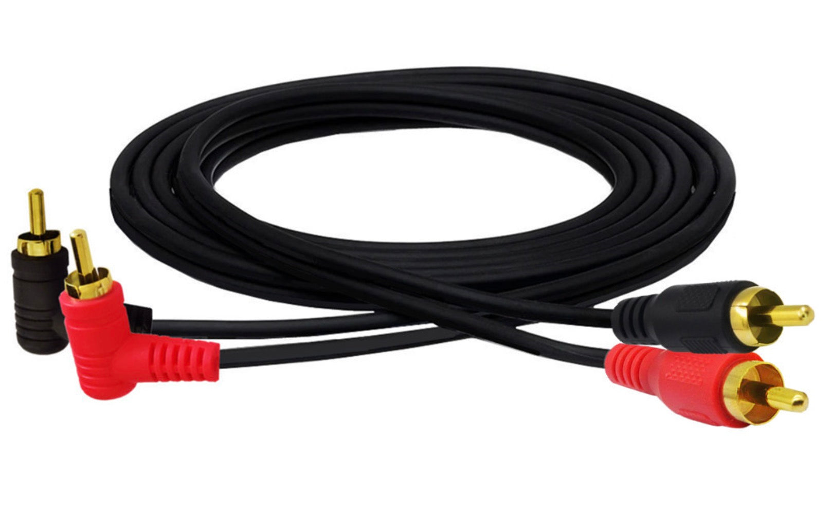 Dual RCA stereo audio cable with right-angle connectors for Hi-Fi systems