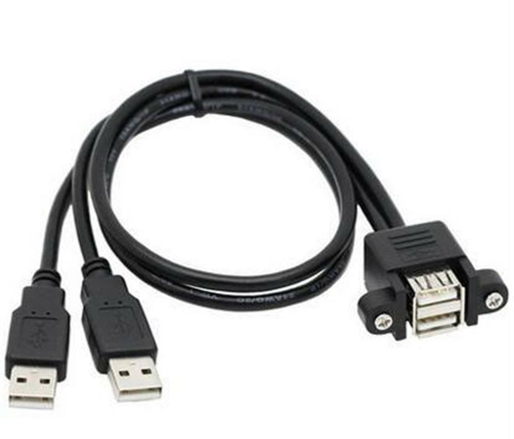 Dual USB 2.0 Type A Male to Female Extension Panel Mount Cable
