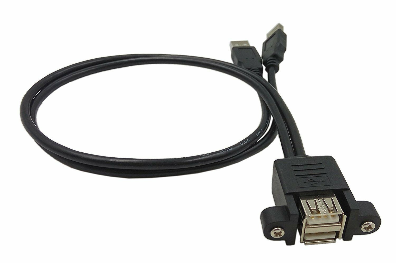 Dual USB 2.0 Type A Male to Female Extension Panel Mount Cable