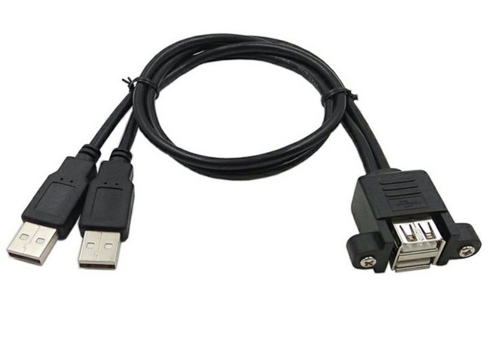 Dual USB 2.0 Type A Male to Female Extension Panel Mount Cable