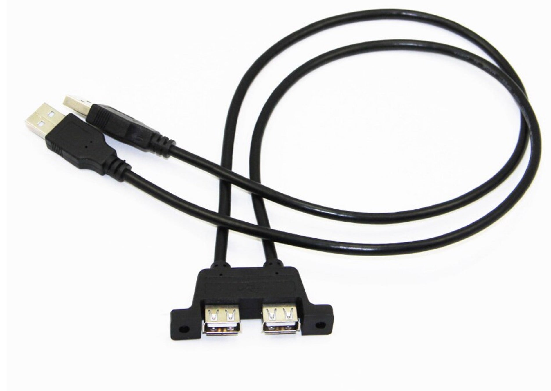 Dual USB 2.0 Type A Male to Dual USB 2.0 Female Panel Mount Extension Cable