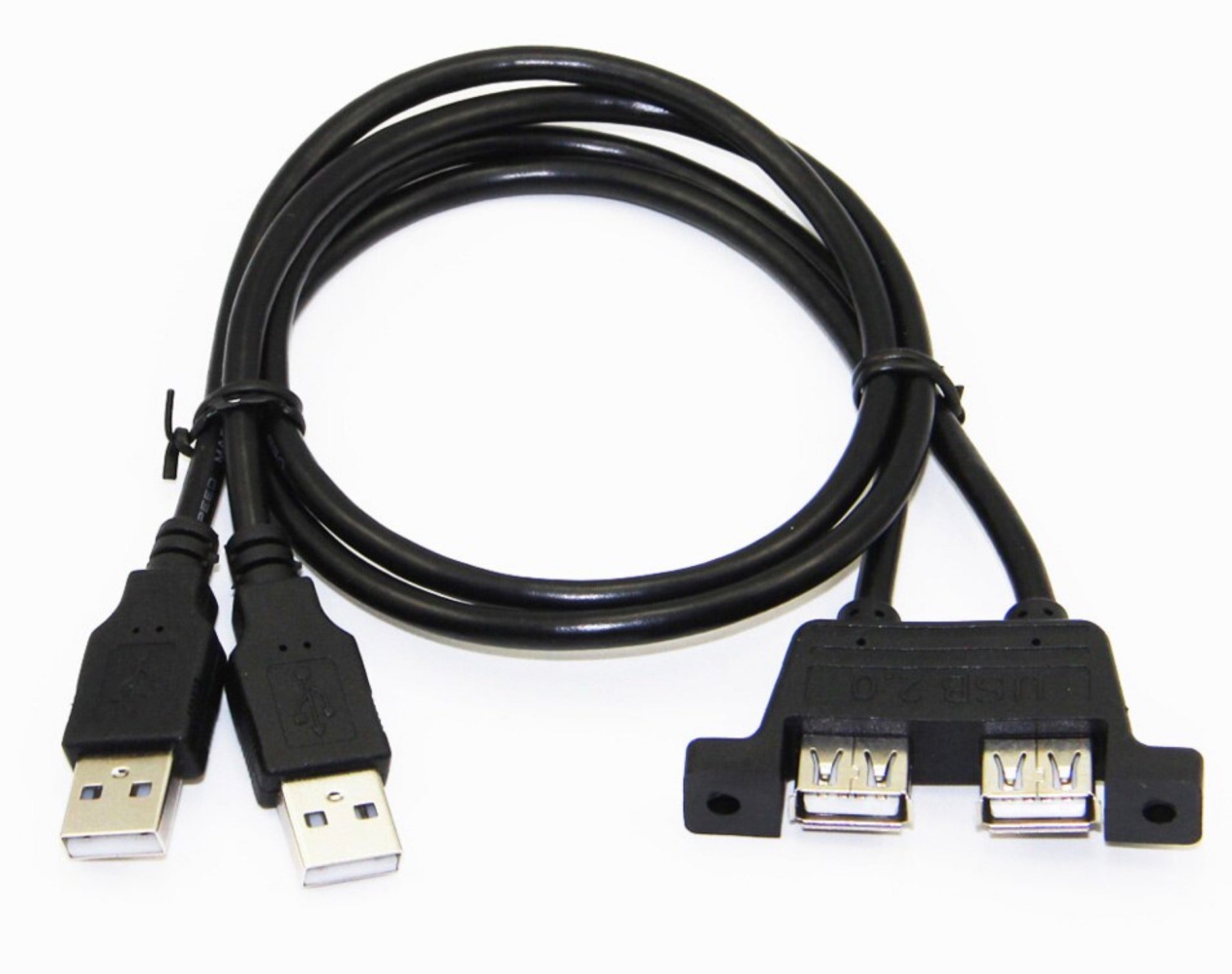 Dual USB 2.0 Type A Male to Dual USB 2.0 Female Panel Mount Extension Cable