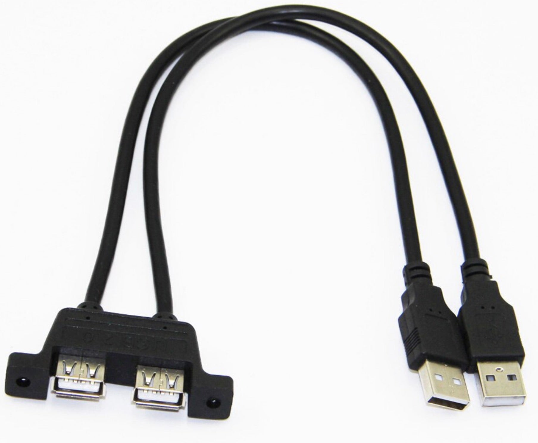 Dual USB 2.0 Type A Male to Dual USB 2.0 Female Panel Mount Extension Cable