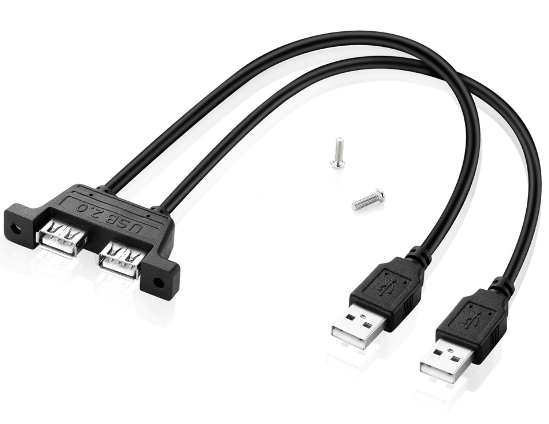 Dual USB 2.0 Type A Male to Dual USB 2.0 Female Panel Mount Extension Cable