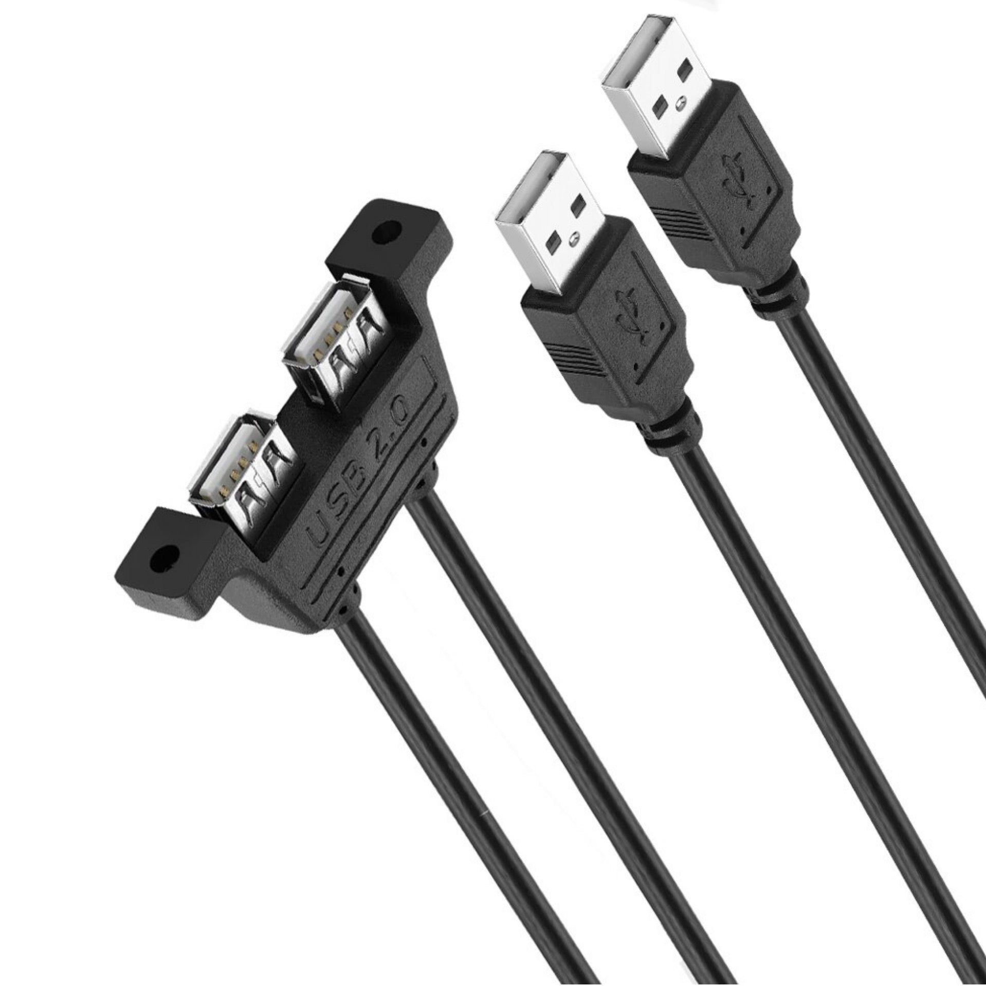 Dual USB 2.0 Type A Male to Dual USB 2.0 Female Panel Mount Extension Cable