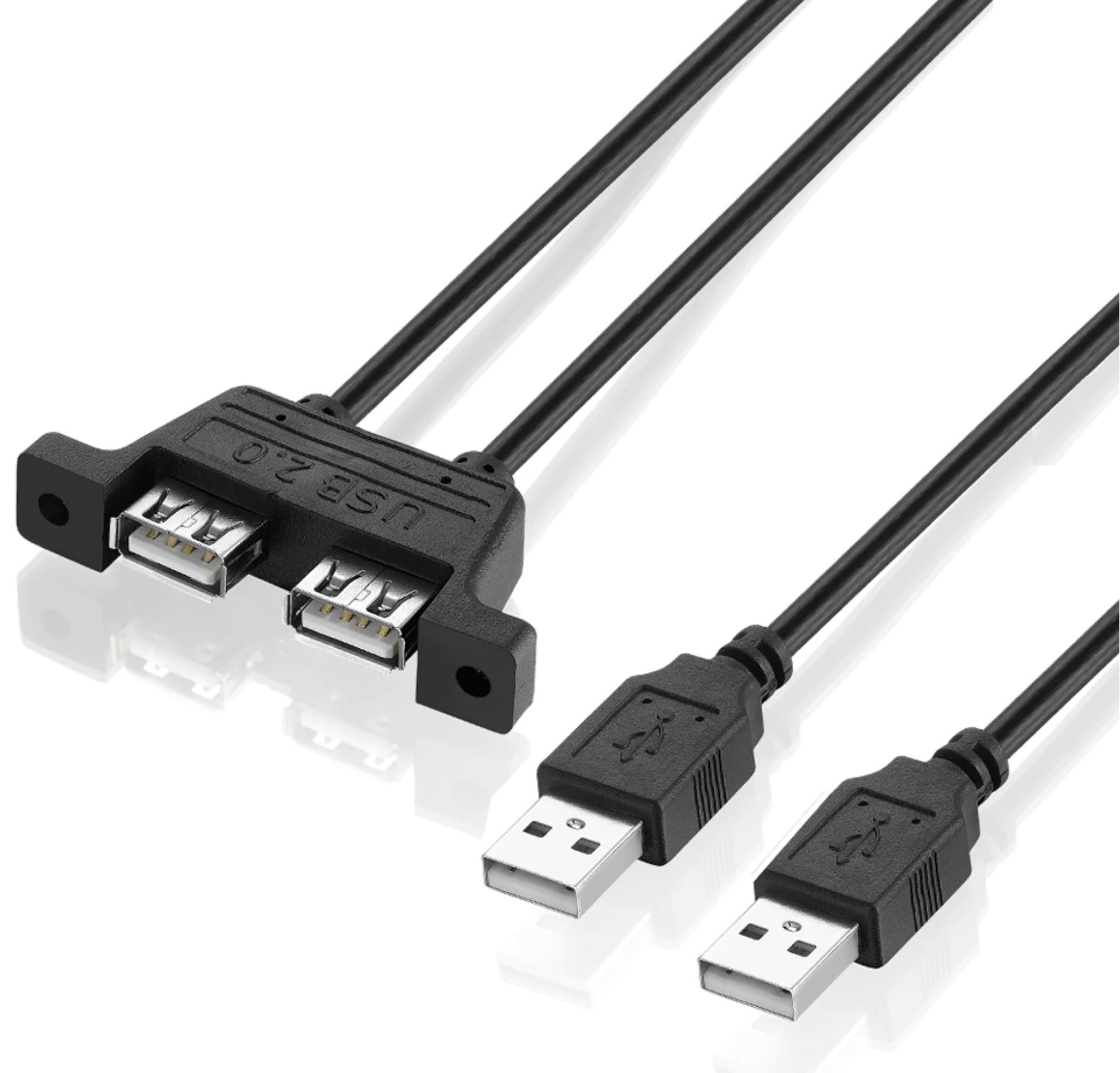 Dual USB 2.0 Type A Male to Dual USB 2.0 Female Panel Mount Extension Cable