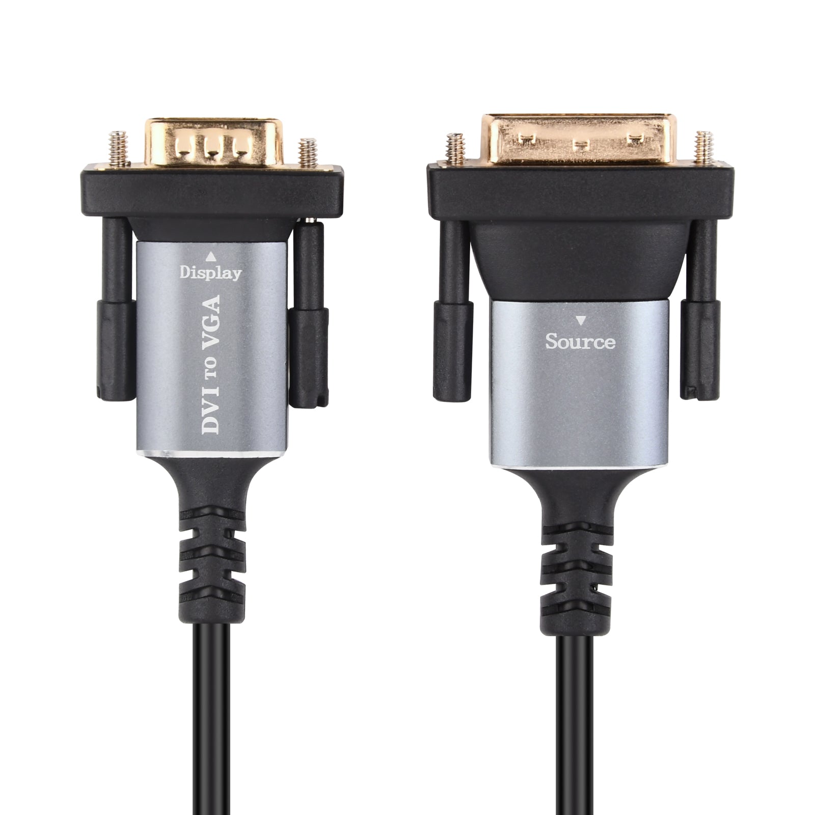 Close-up of DVI-I 24+5 male and VGA 15-pin male connectors